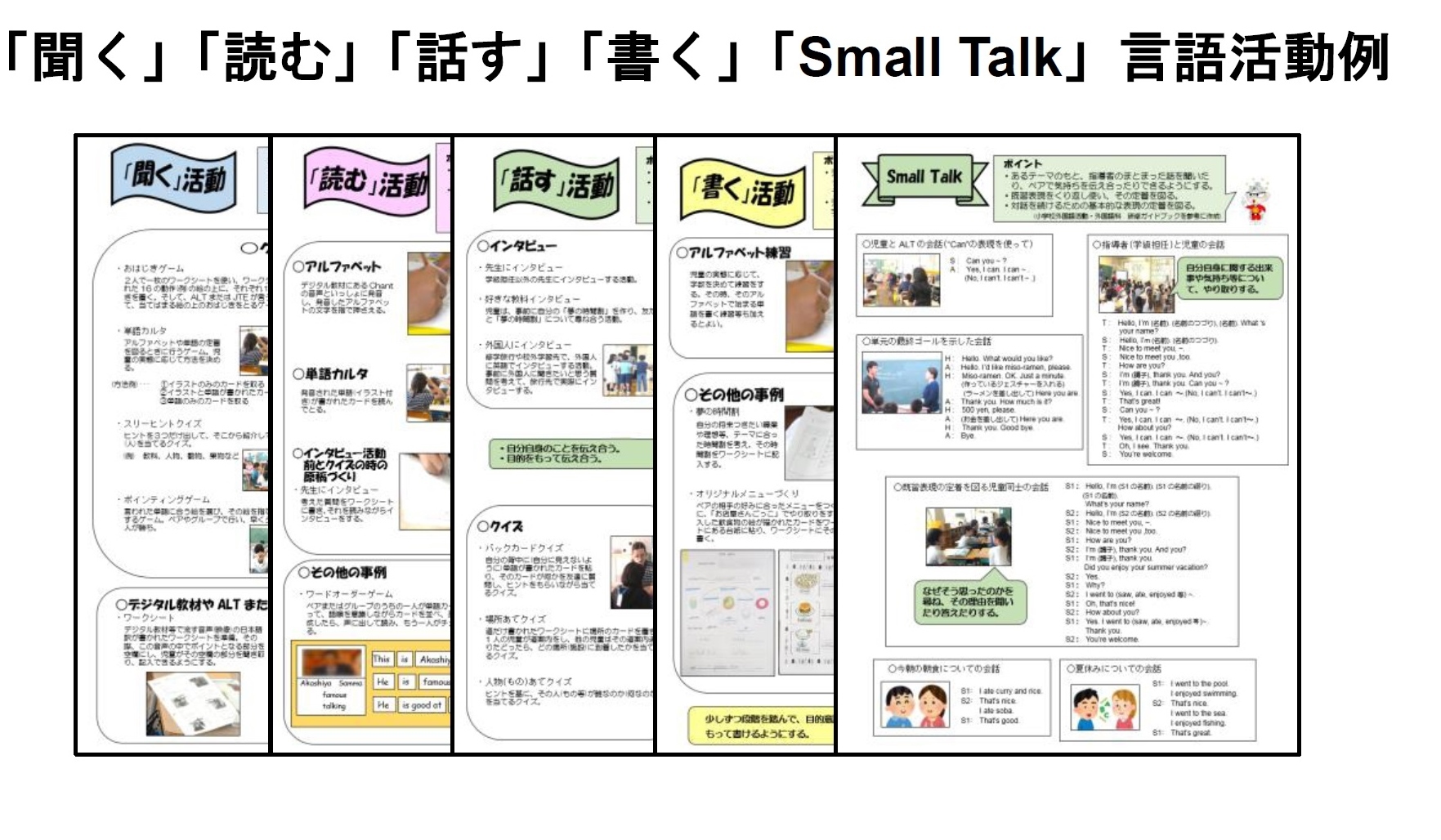 「聞く」「読む」「話す」「書く」「Small Talk」言語活動例