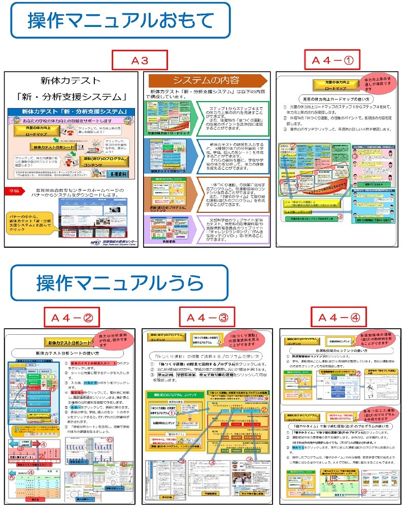新体力テスト「新・分析支援システム」の操作マニュアルイメージ図
